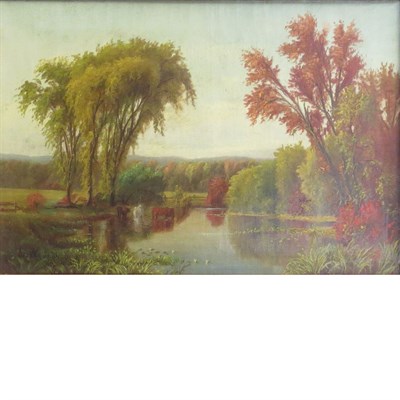 Lot 677 - American School 19th Century Watering Cows in...