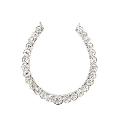 Lot 718 - Antique Platinum, Gold and Diamond Horseshoe Brooch