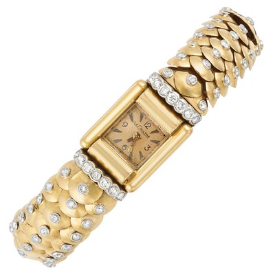 Lot 489 - Gold, Platinum and Diamond Bracelet-Watch, Jaeger LeCoultre