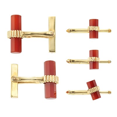 Lot 752 - Gold and Carnelian Dress Set, Tiffany & Co.