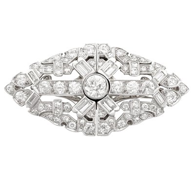Lot 915 - Platinum, White Gold and Diamond Double-Clip Brooch