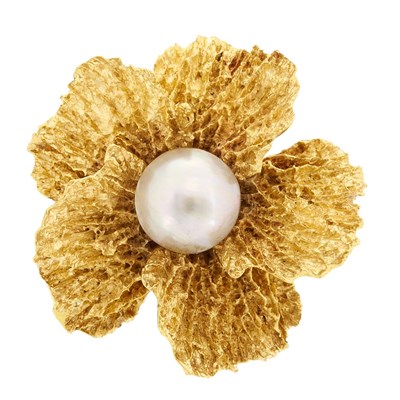 Lot 782 - Gold and Mabe Pearl Flower Brooch