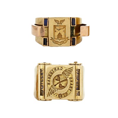 Lot 605 - Gentleman's Two-Color Gold and Black Onyx Insignia Ring and Gold Insignia Ring, France