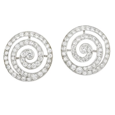 Lot 459 - Pair of Platinum and Diamond Spiral Earclips, Cartier