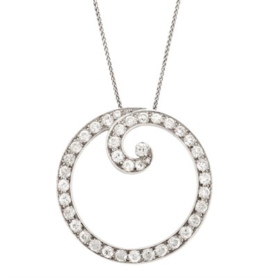 Lot 843 - Platinum and Diamond Pendant with White Gold Chain