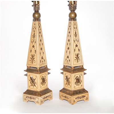 Lot 373 - Pair of Italian Style Painted Wood Obelisk...