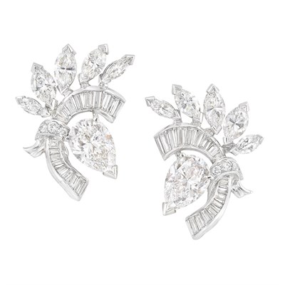 Lot 465 - Pair of Platinum and Diamond Earclips