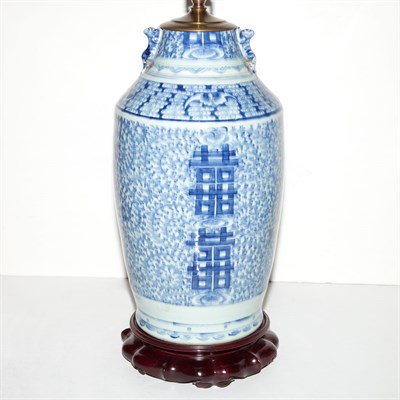 Lot 363 - Chinese Blue and White Porcelain Lamp Height...
