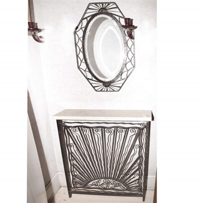 Lot 302 - Art Deco Style Wrought Iron Console and Mirror...