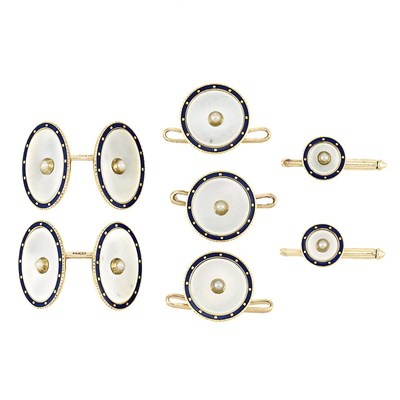 Lot 693 - Gold, Mother-of-Pearl, Split Pearl and Enamel Dress Set
