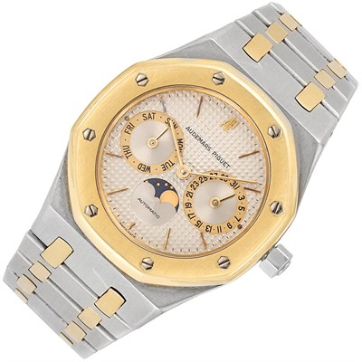 Lot 414 - Gentleman's Stainless Steel and Gold Calendar Moonphase 'Royal Oak' Wristwatch, Audemars Piguet