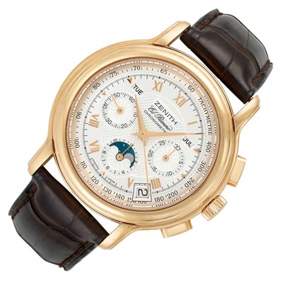 Lot 424 - Gentleman's Gold Calendar Moonphase 'El Primero Chrono Master' Chronograph Wristwatch, Zenith