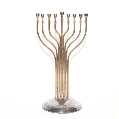Lot 291A - Silver Plated Menorah Signed Larry Waitz...