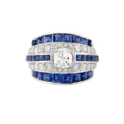 Lot 497 - Platinum, Diamond and Sapphire Ring