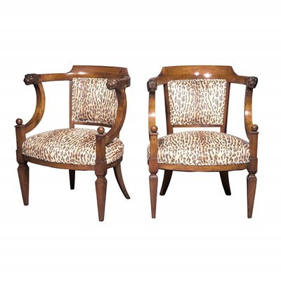 Lot 262 - Pair of Biedermeier Walnut Armchairs Each with...