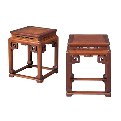 Lot 301 - Pair of Chinese Rosewood Square Stools 19th...