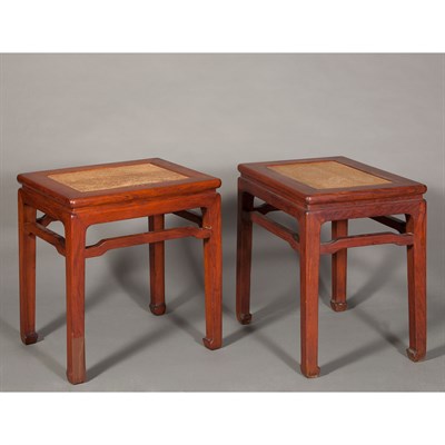 Lot 223 - Two Similar Chinese Huanghuali Stools 19th...