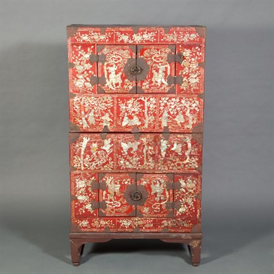 Lot 21 - Korean Mother of Pearl Inlaid Red Lacquered...