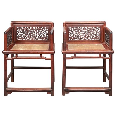 Lot 303 - Pair of Chinese Huanghuali Lowback Armchairs...