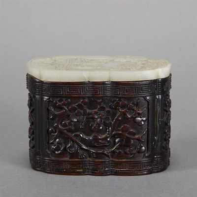 Lot 251 - Chinese Wood and Jade Box 19th Century Of oval...