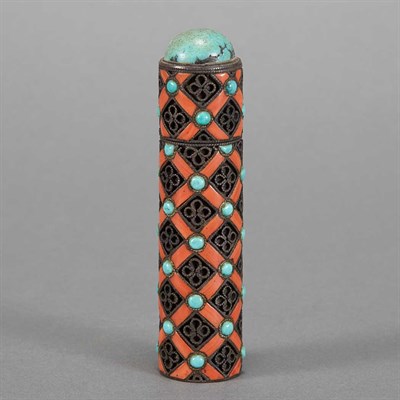 Lot 201 - Chinese Coral, Turquoise and Silver Case...