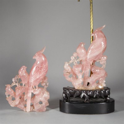 Lot 249 - Pair of Chinese Rose Quartz Figural Carvings...