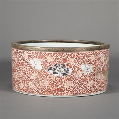 Lot 358 - Chinese Red Enameled Jardiniere 19th Century...