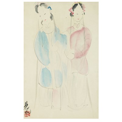 Lot 374 - Lin Fengmian (1900-1991) Two females Signed...