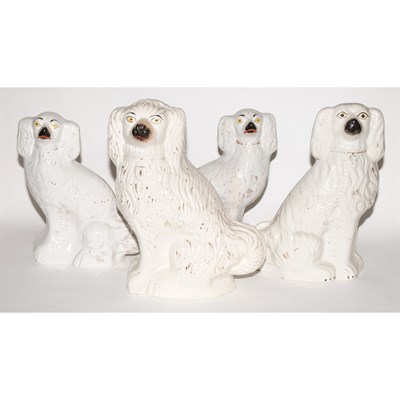 Lot 195 - Three Pairs of Staffordshire Figures of Seated...