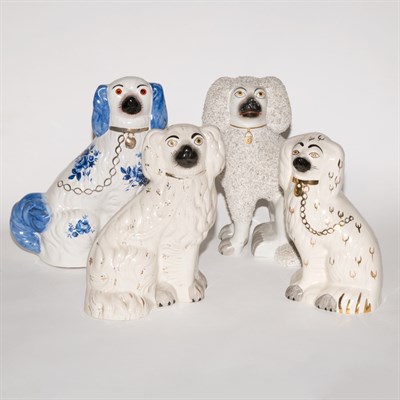 Lot 177 - Four Pairs of Staffordshire Figures of Seated...