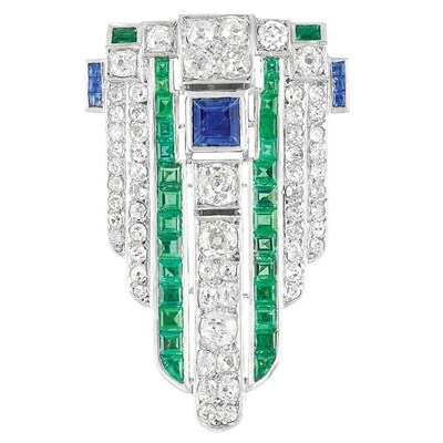 Lot 602 - Art Deco Platinum, Diamond and Gem-Set Clip