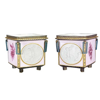 Lot 196 - Companion Pair of Sevres Style Ceramic Footed...