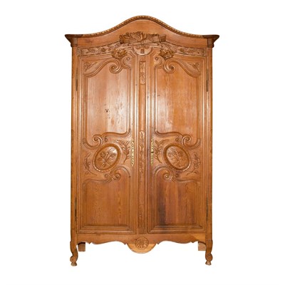 Lot 265 - Provincial Louis XV Pine Armoire Height 7 feet...