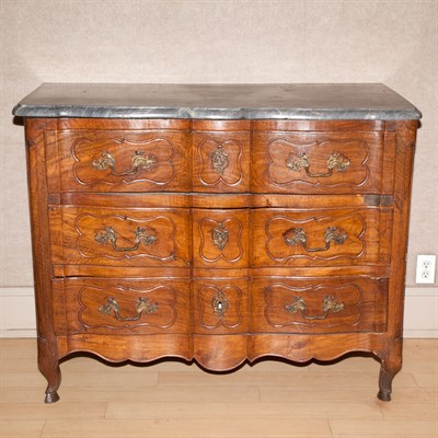 Lot 380 - Provincial Louis XV Walnut Marble Top Commode...
