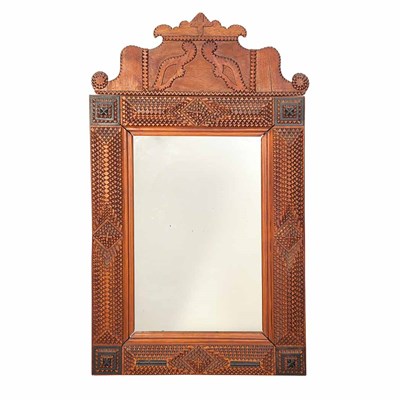 Lot 181 - Tramp Art Part Ebonized Wood Mirror With six...