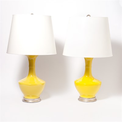 Lot 128 - Pair of Chinese Style Yellow Porcelain Lamps...
