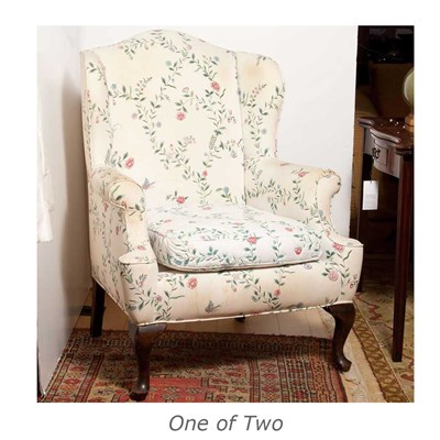 Lot 144 - Two Upholstered Mahogany Wing Chairs