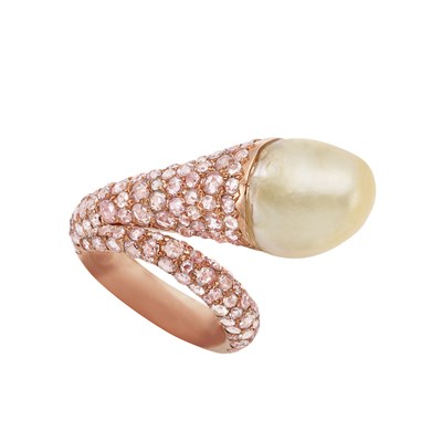 Lot 92 - Rose Gold, Light Pink Diamond and Pearl Serpent Ring