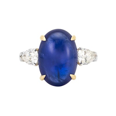 Lot 320 - Platinum, Cabochon Sapphire and Diamond Ring, Bulgari