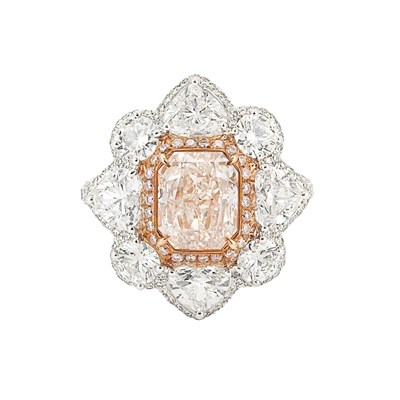 Lot 561 - White Gold, Light Brown-Pink Diamond and Diamond Ring