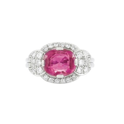 Lot 613 - Platinum, Pink Sapphire and Diamond Ring