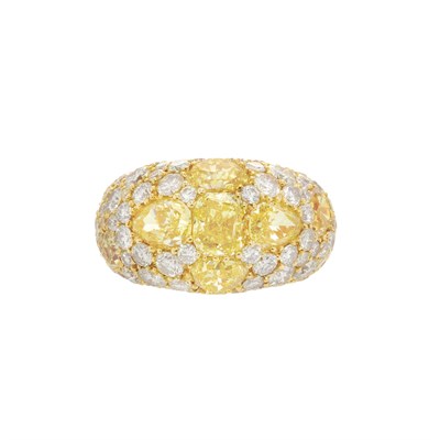 Lot 525 - Gold, Fancy Colored Yellow Diamond and Light Yellow Diamond Bombe Ring