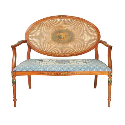 Lot 147 - Edwardian Painted and Caned Satinwood Salon...