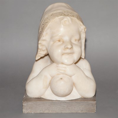 Lot 104 - Italian Carved Alabaster Bust of a Young Girl...