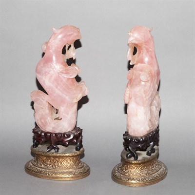 Lot 314 - Pair of Chinese Rose Quartz Figures of...