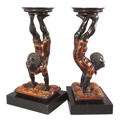 Lot 369 - Pair of Venetian Part Ebonized and Pyrography...