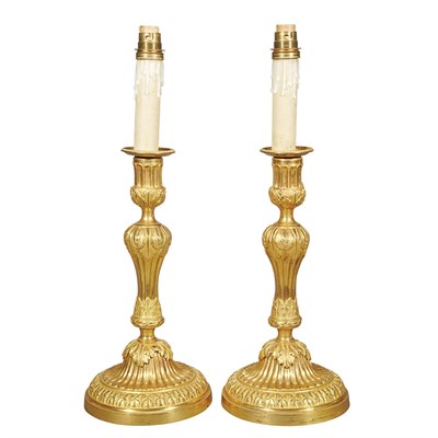 Lot 251 - Pair of Louis XVI Gilt-Bronze Candlesticks...
