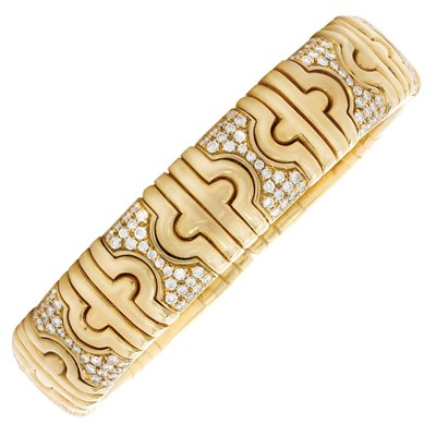 Lot 363 - Gold and Diamond 'Parentesi' Bangle Bracelet, Bulgari
