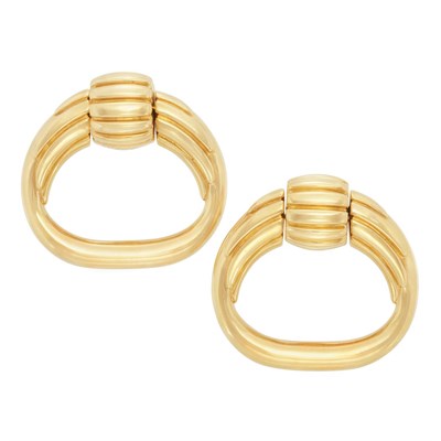 Lot 305 - Pair of Gold Door Knocker Earrings, Cartier, Aldo Cipullo