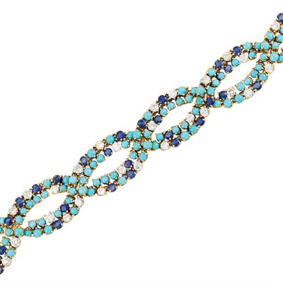 Lot 186 - Gold, Turquoise, Sapphire and Diamond Bracelet